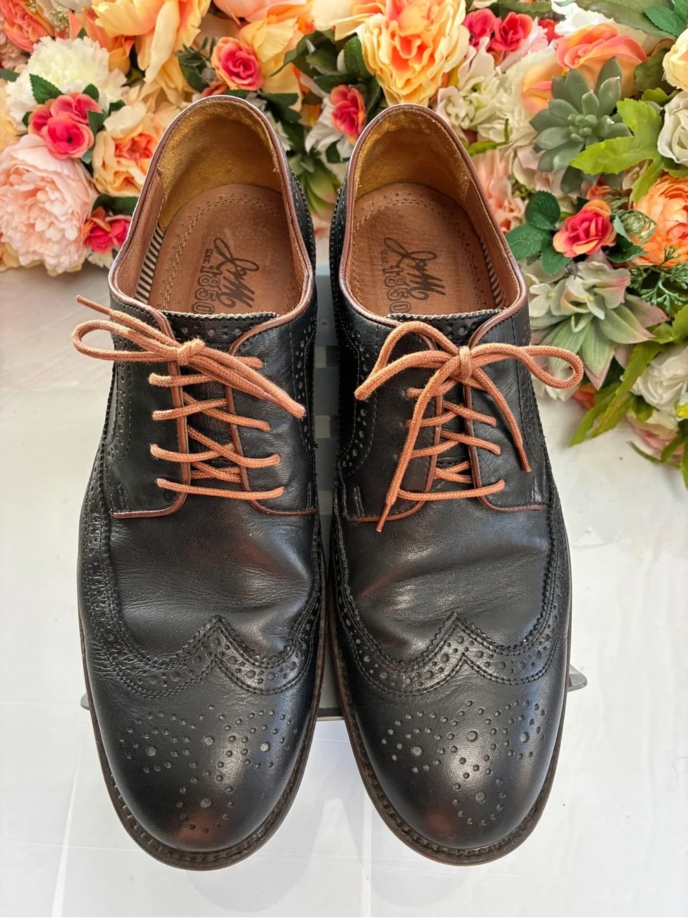 Johnston & Murphy J&M 1850 20-1355 Black Leather Longwing Derby Shoes 12M